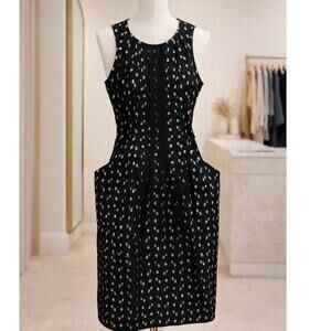 Hoss Intropia Sleeveless Sheath Dress size 36 US size 6 Black Eyelet Pockets
